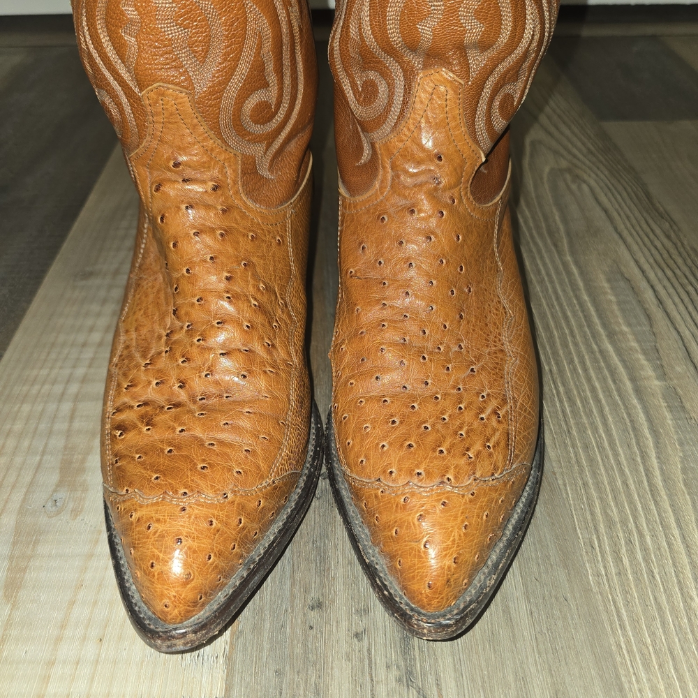 Tony Lama Tan Ostrich Cowboy Boots 9D - Picture 3 of 9